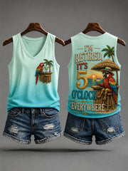 Women's I'm Retired It's 5 O'clock Everywhere Parrot Print Casual V-Neck Vest