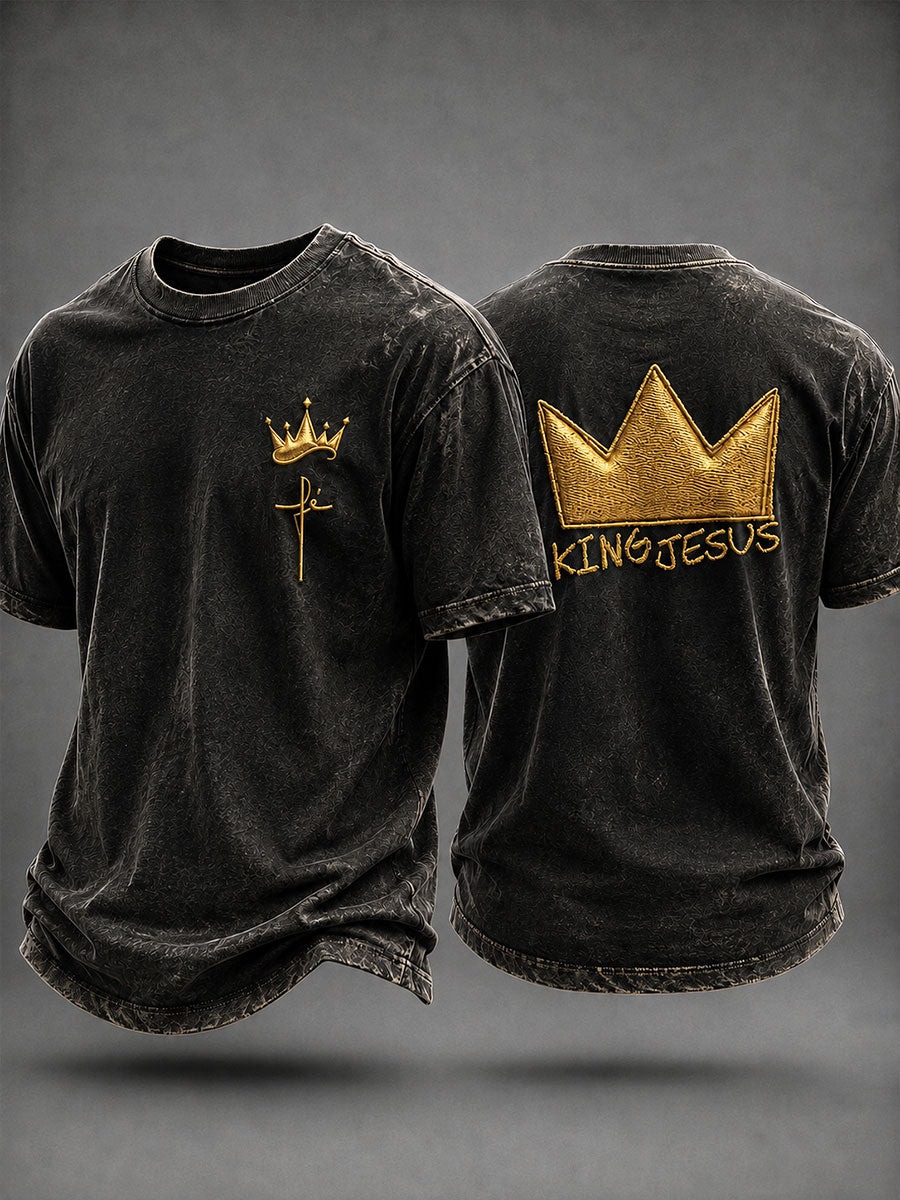 Men's “King Jesus”Christian Faith Printed Casual T-Shirt