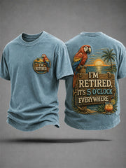 Men's I'm Retired It's 5 O'clock Everywhere Parrot Print Casual Tee