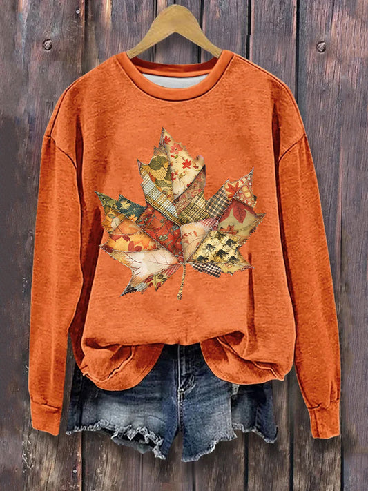 Women's Maple Leaf Art Print Casual Sweatshirt