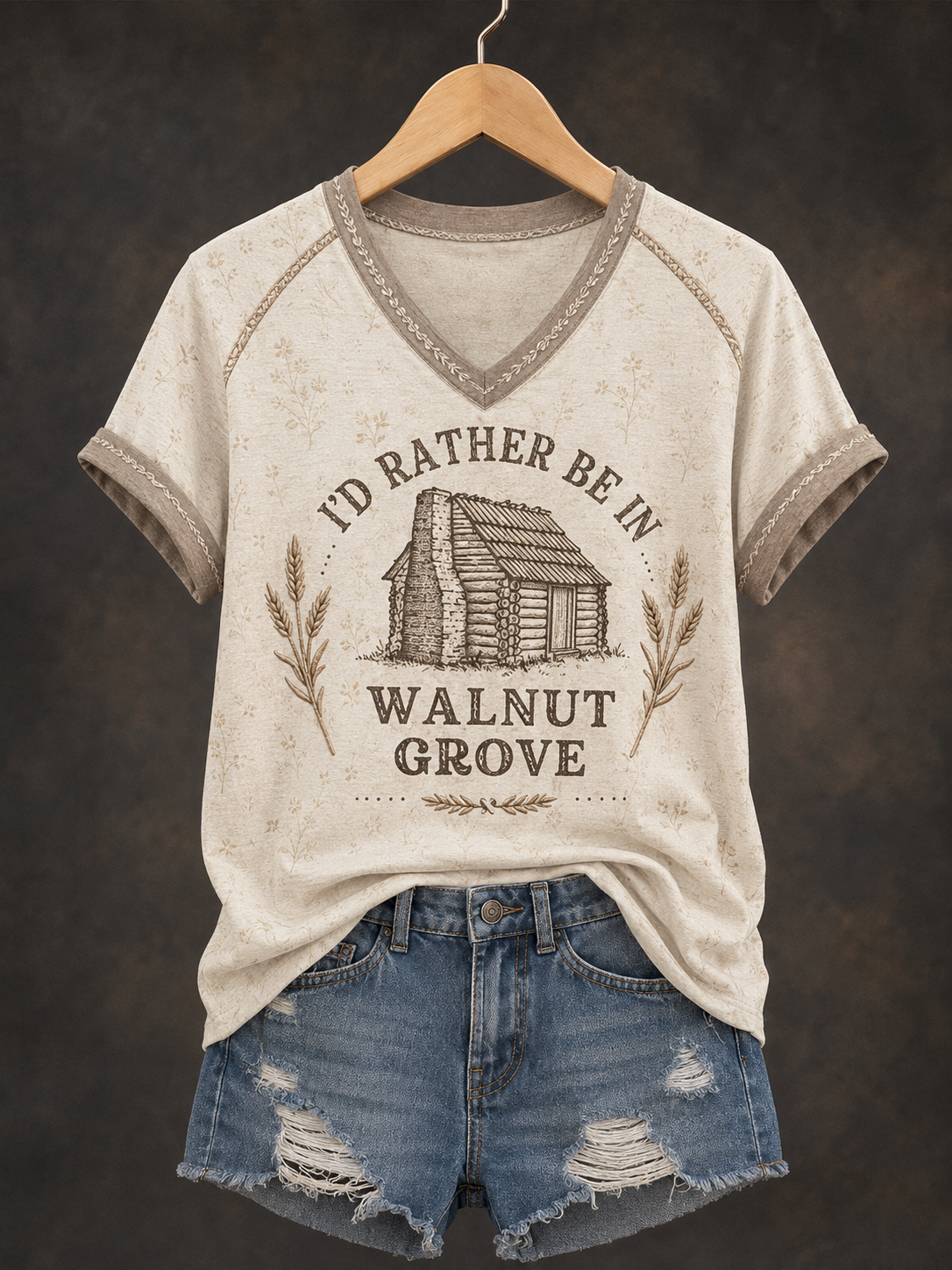 Women's I'd Rather Be In Walnut Grove Printed V-neck T-shirt