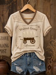 Women's Little House Printed V-neck T-shirt