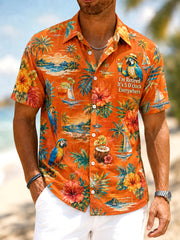 Men's I'm Retired It's 5 O'clock Everywhere Parrot Floral Print Casual Short Sleeve Shirt