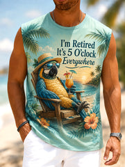Men's I'm Retired It's 5 O'clock Everywhere Parrot Print Casual Tank Top
