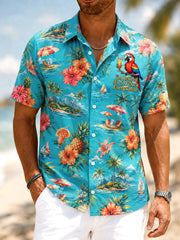 Men's I'm Retired It's 5 O'clock Everywhere Parrot Floral Print Casual Short Sleeve Shirt