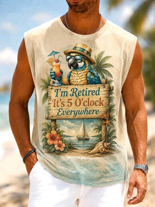 Men's I'm Retired It's 5 O'clock Everywhere Parrot Print Casual Tank Top
