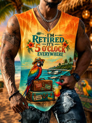 Men's I'm Retired It's 5 O'clock Everywhere Parrot Print Casual V-Neck Vest