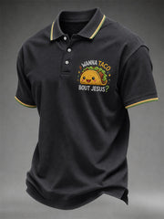 Men's Wanna Taco Bout Jesus Lettuce Pray Print Casual Polo