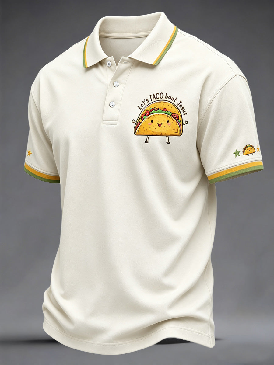 Men's Wanna Taco Bout Jesus Lettuce Pray Print Casual Polo