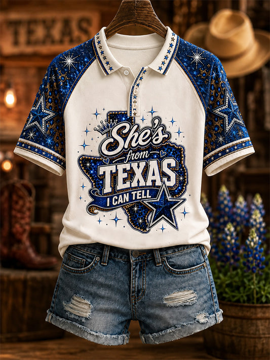 Women's She's From Texas I Can Tell Print Casual Polo