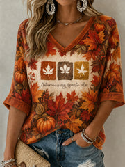 Women's Fall Is My Favorite Color Mid-length Sleeves V-Neck T-Shirt