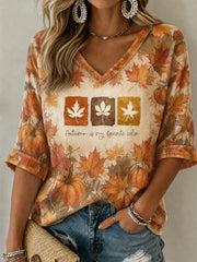 Women's Fall Is My Favorite Color Mid-length Sleeves V-Neck T-Shirt
