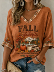Women's Fall Is My Favorite Color Mid-length Sleeves V-Neck T-Shirt