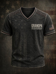 Men's Grandpa Here to Help My Grandchildren Get Into Mischief Printed V-neck T-shirt