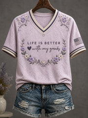Women's Life Is Better With My Grands Printed V-neck T-shirt