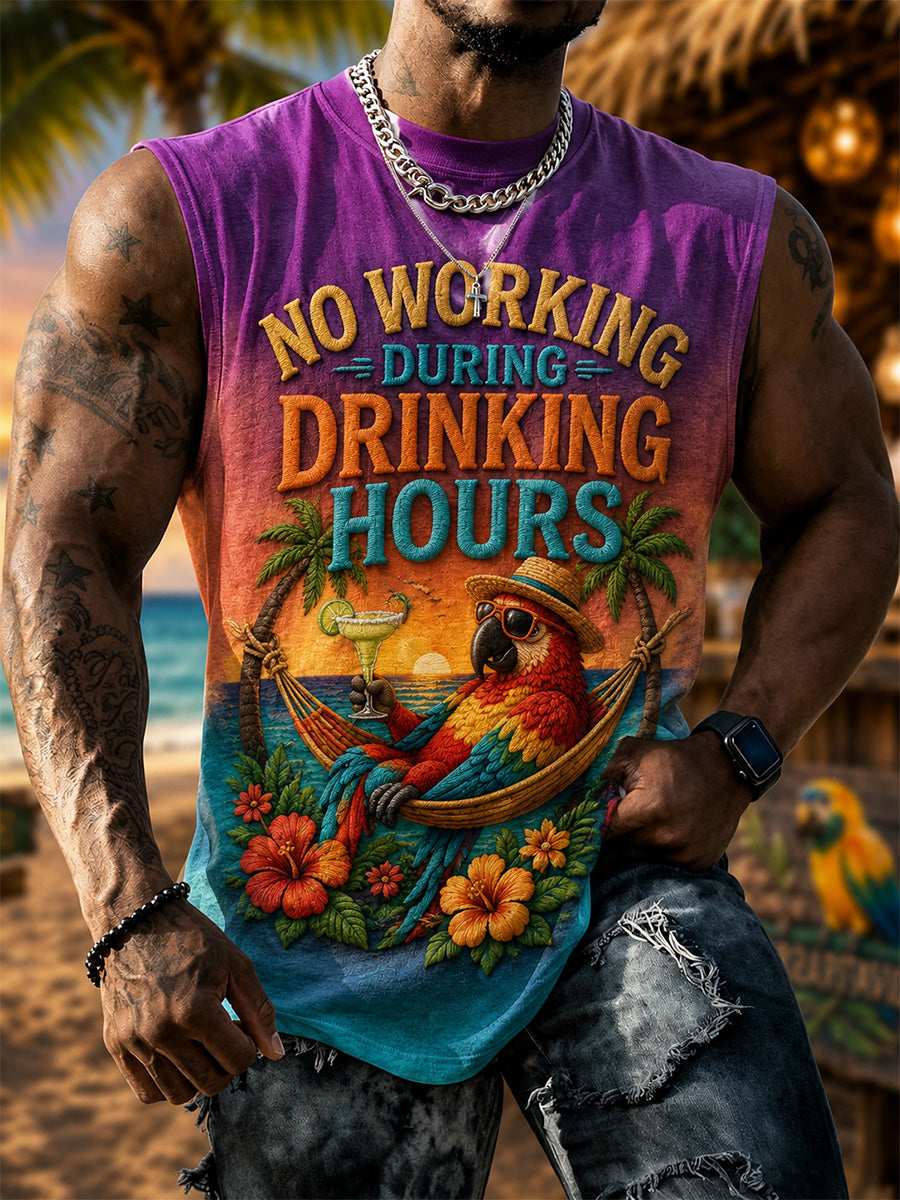 Men's No Working During Drinking Hours Print Casual Vest