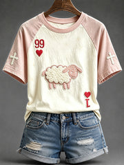 Women's He Left The 99 Playing Card Inspired Faith Print Round Neck Short Sleeve T-shirt