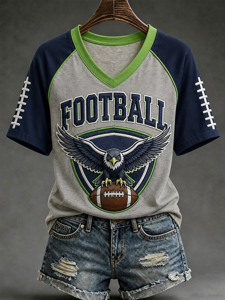 Women's Football Gameday Gift For Football Fans Casual V-Neck Tee