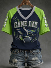 Women's Football Gameday Gift For Football Fans Casual V-Neck Tee