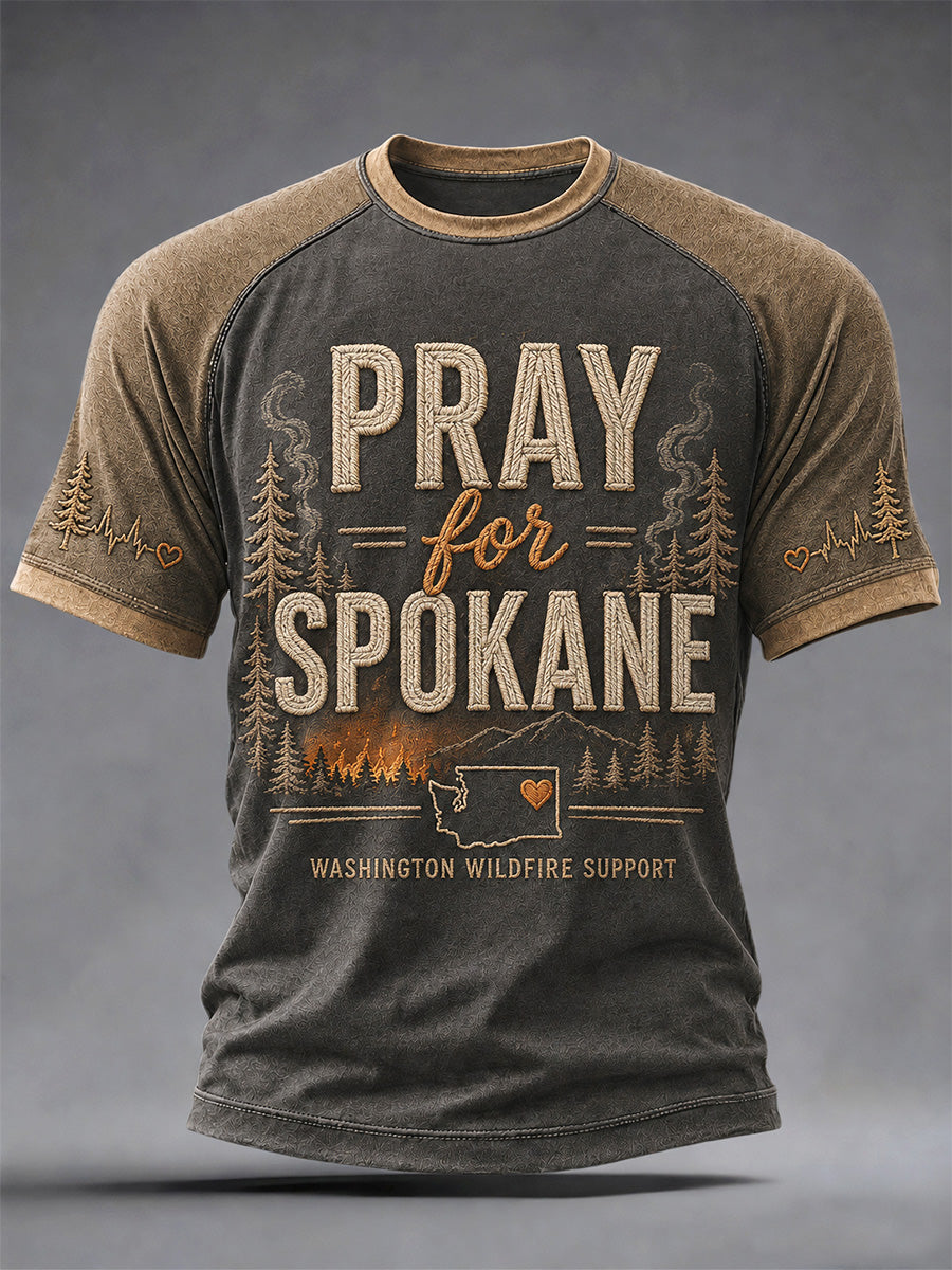 Men's Pray For Spokane Complex Fire Print Casual Tee