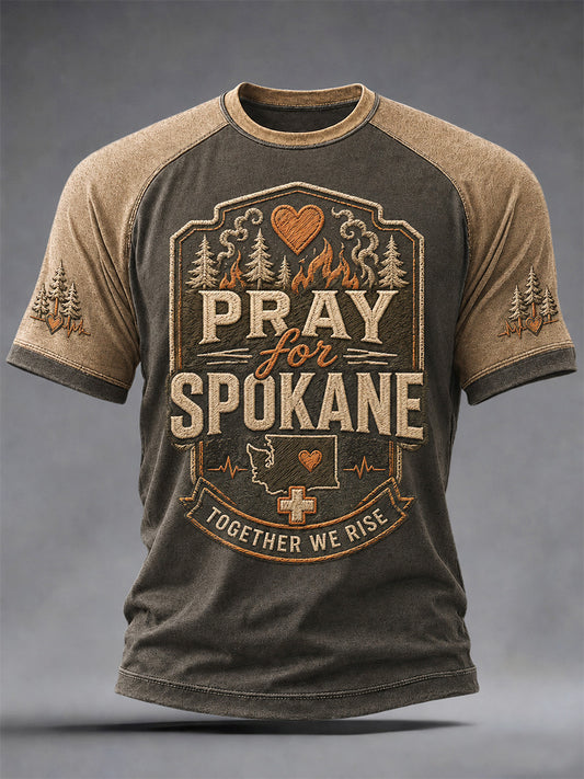 Men's Pray For Spokane Complex Fire Print Casual Tee