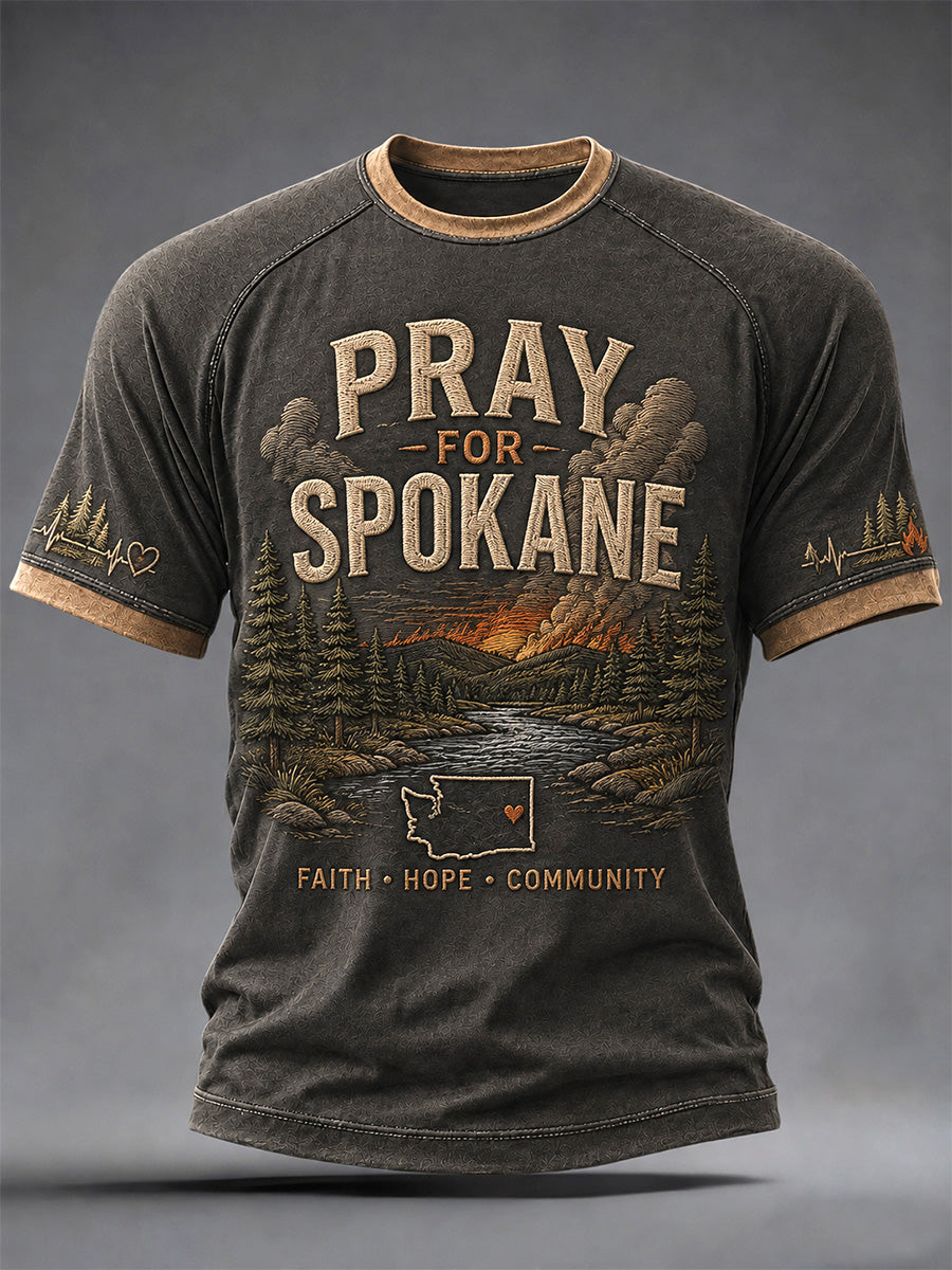 Men's Pray For Spokane Complex Fire Print Casual Tee