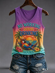 Women's No Working During Drinking Hours Print Casual V-Neck Vest