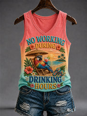 Women's No Working During Drinking Hours Print Casual V-Neck Vest