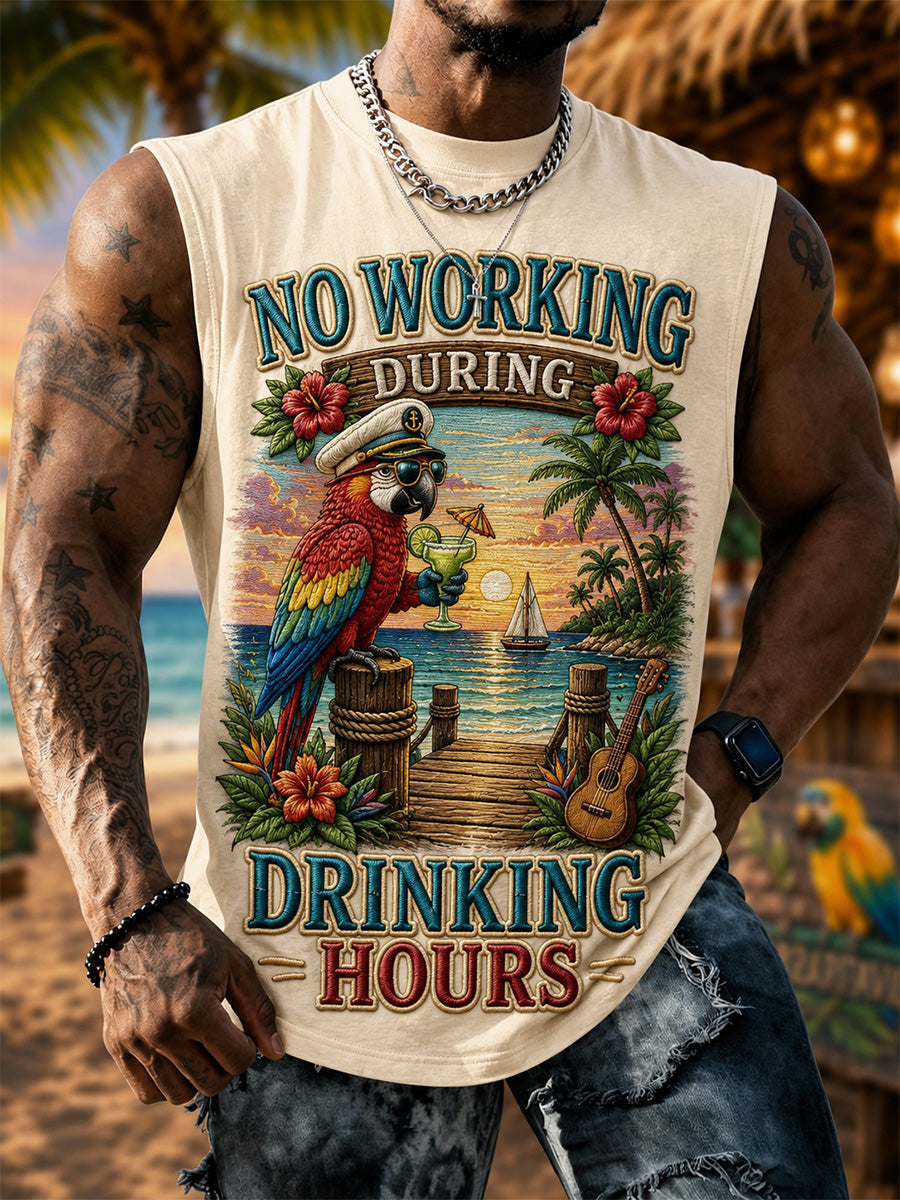 Men's No Working During Drinking Hours Print Casual Vest