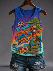 Women's No Working During Drinking Hours Print Casual V-Neck Vest
