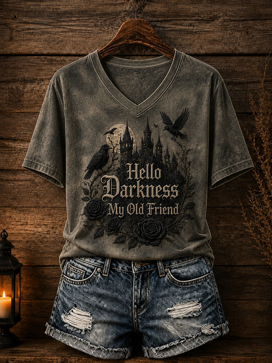 Women’s Hello Darkness My Old Friend Halloween Print T-shirt