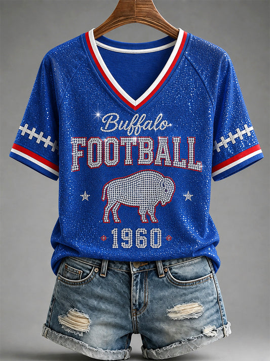 Women's Football Lover Buffalo Print V-Neck Tee