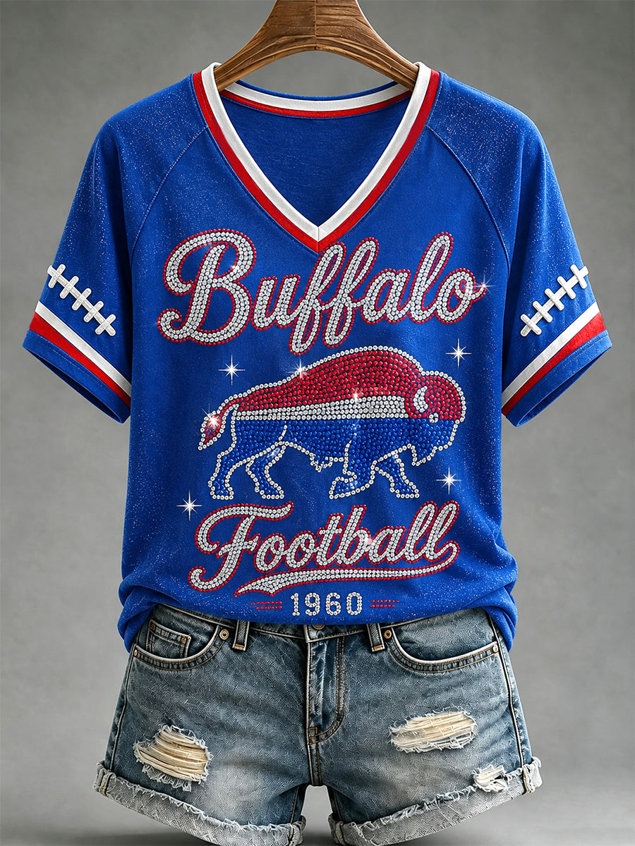 Women's Football Lover Buffalo Print V-Neck Tee