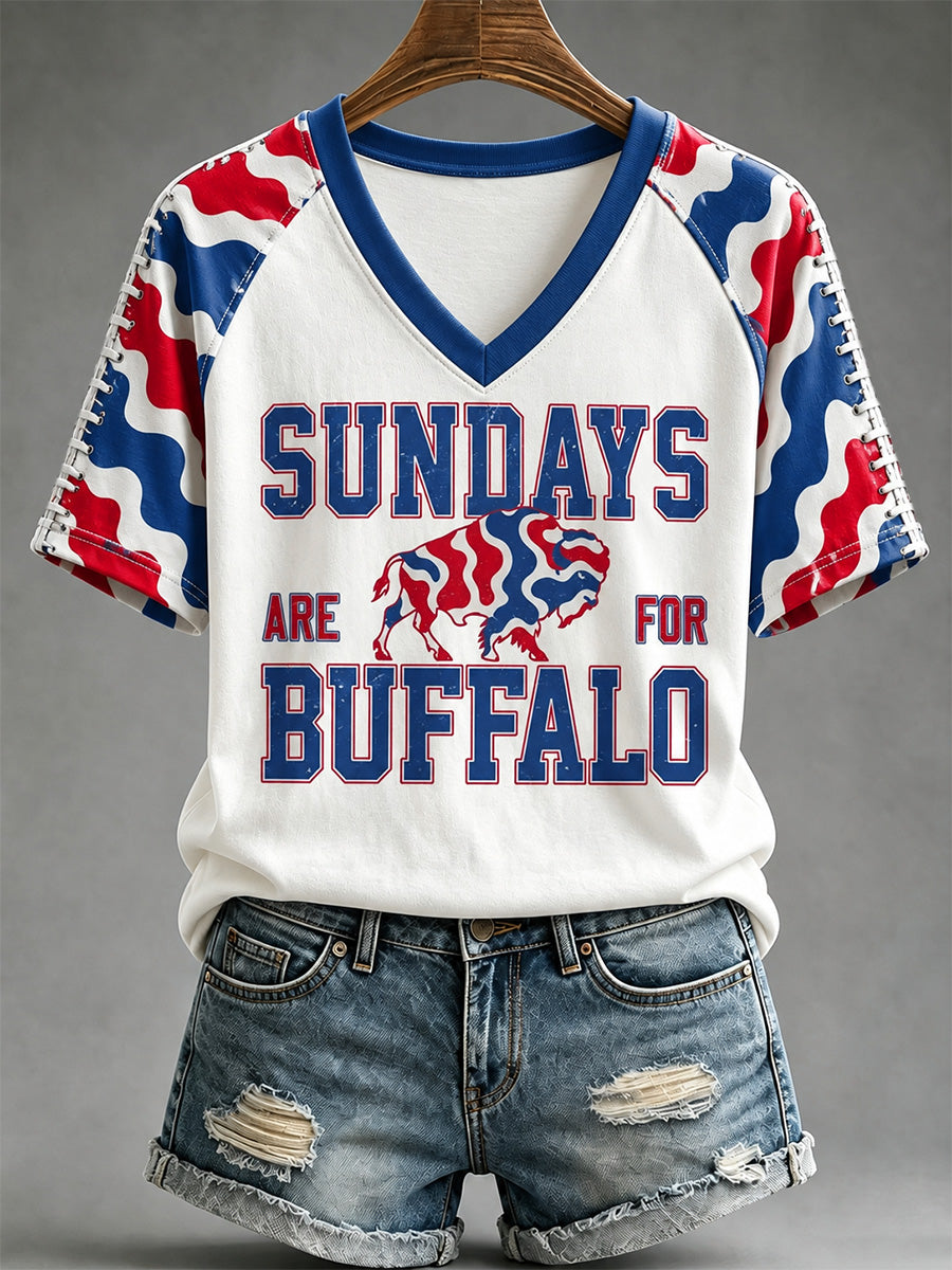 Women's Football Lover Buffalo Print V-Neck Tee