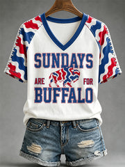 Women's Football Lover Buffalo Print V-Neck Tee
