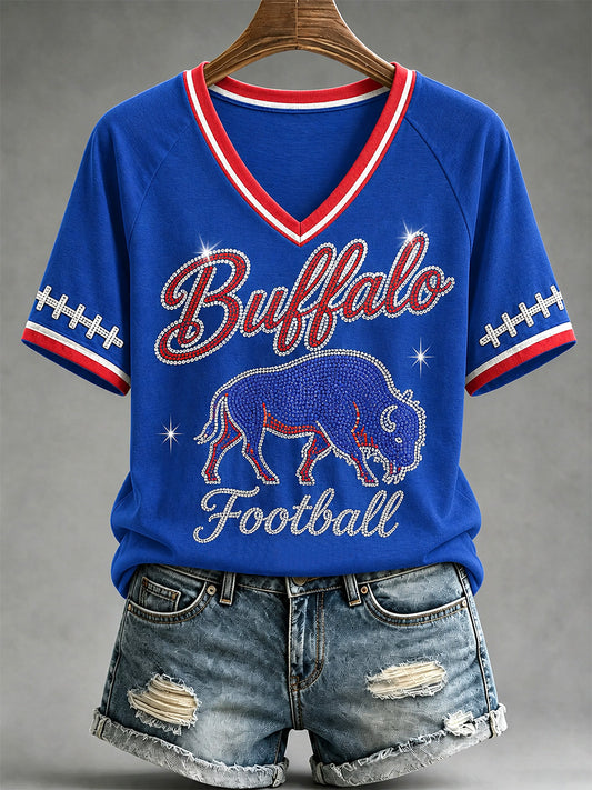 Women's Football Lover Buffalo Print V-Neck Tee