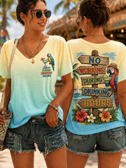 Women's No Working During Drinking Hours Print Casual V-Neck Tee