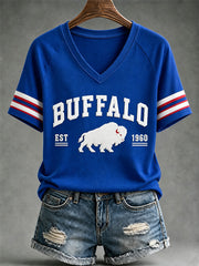Women's Football Lover Buffalo Print V-Neck Tee