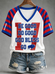 Women's Football Lover Buffalo Print V-Neck Tee