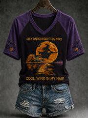 Women's Halloween Witch Pumpkin Bat V-neck Short Sleeve T-shirt