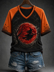 Women's Halloween Printed V-neck T-shirt