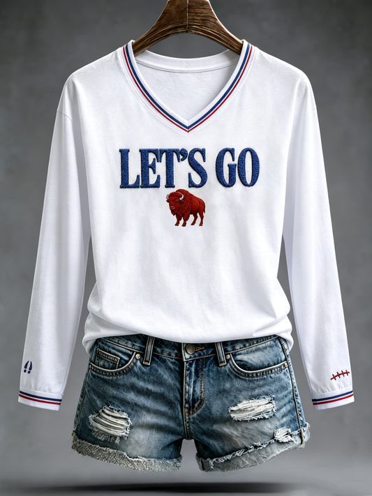 Women's Football Lover Bulls BUF Art Printed V-Neck T-Shirt