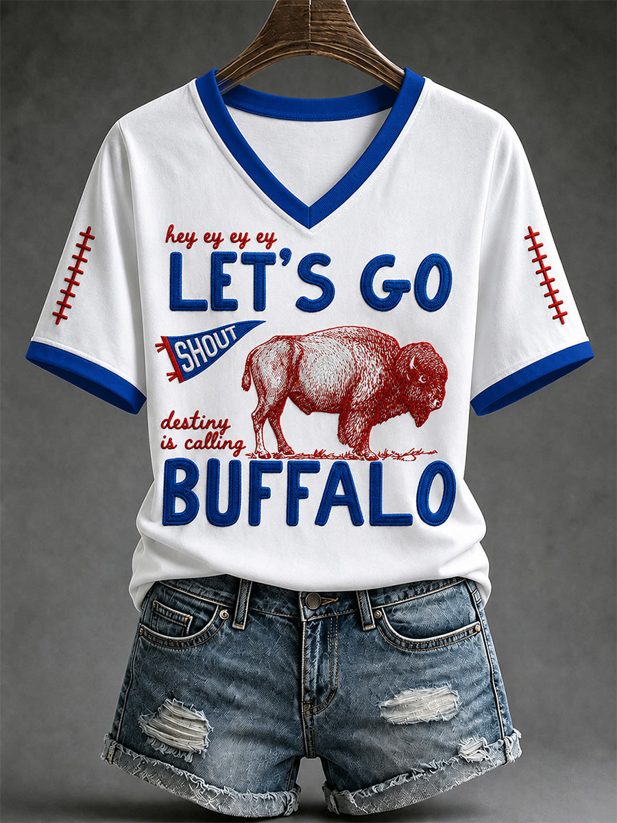 Women's Football Lover Buffalo Print V-Neck Tee