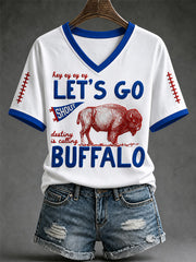 Women's Football Lover Buffalo Print V-Neck Tee