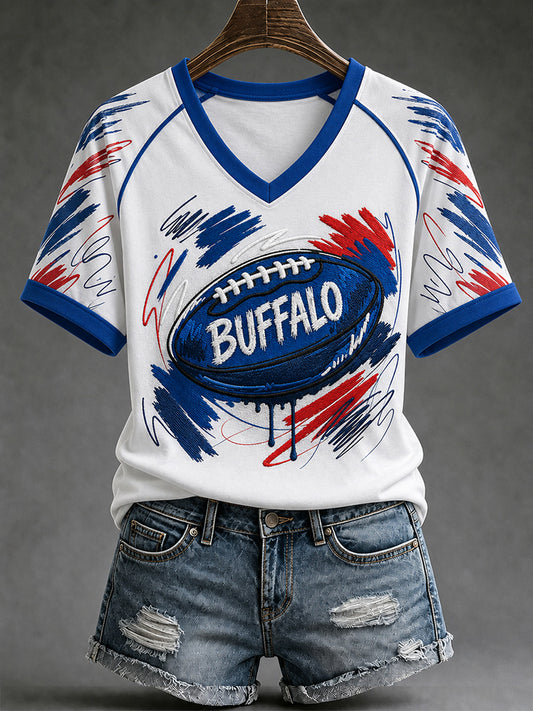 Women's Football Lover Buffalo Print V-Neck Tee