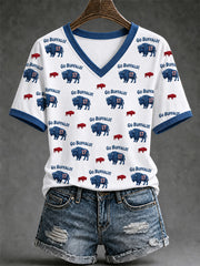 Women's Football Lover Buffalo Print V-Neck Tee