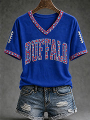 Women's Football Lover Buffalo Print V-Neck Tee