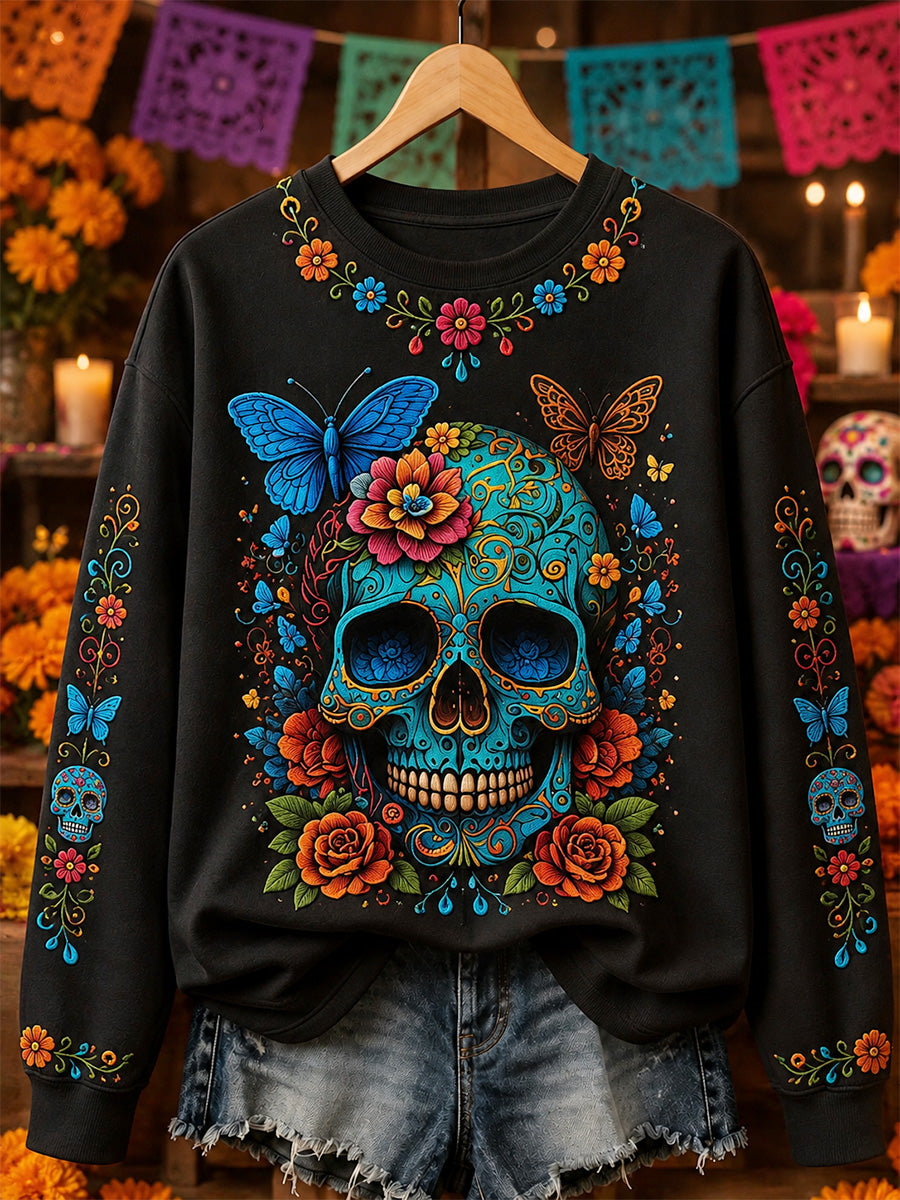 Women's Day Of The Dead Skull Print Casual Sweatshirt