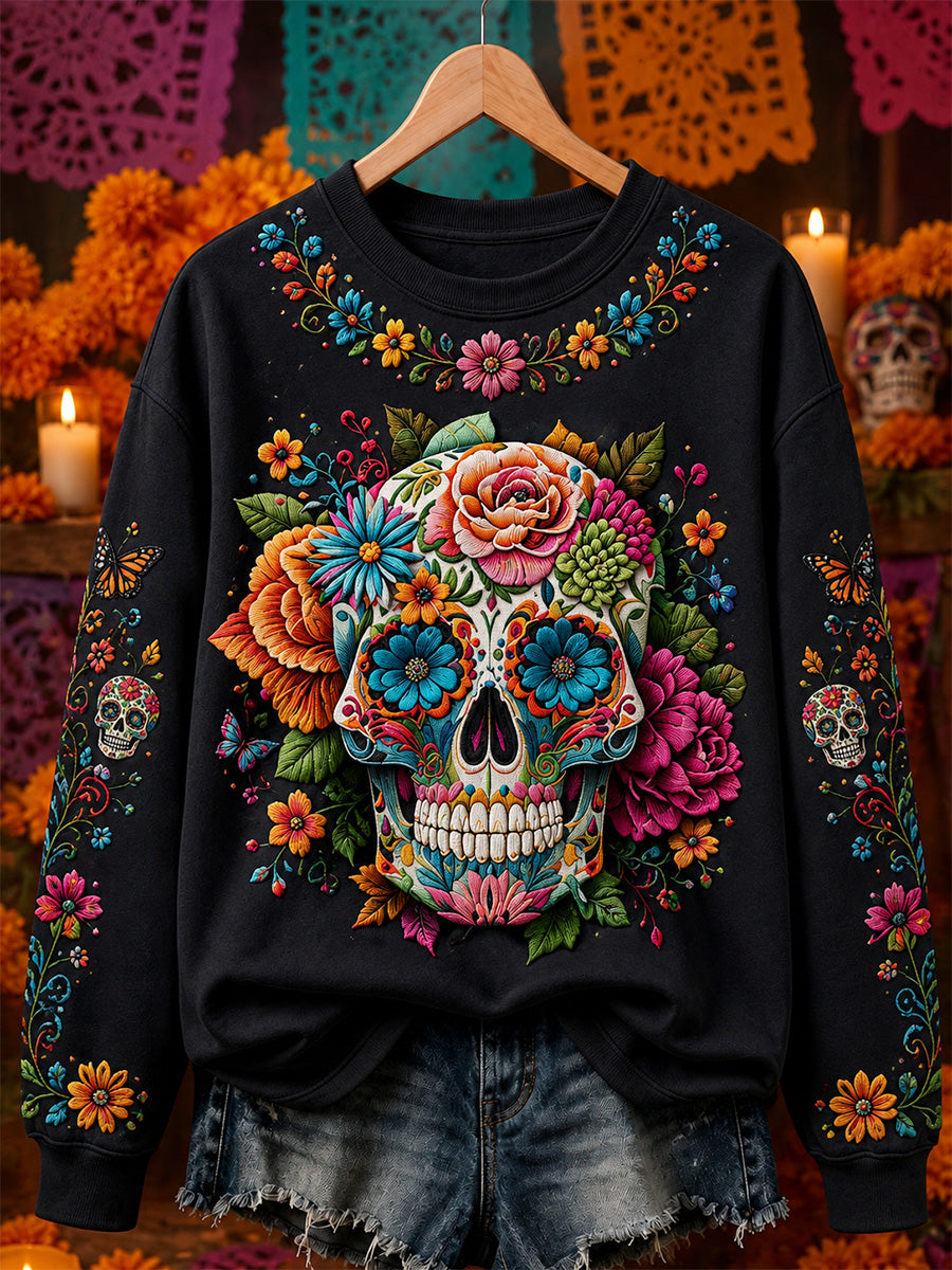 Women's Day Of The Dead Skull Print Casual Sweatshirt