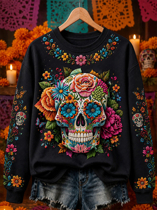 Women's Day Of The Dead Skull Print Casual Sweatshirt